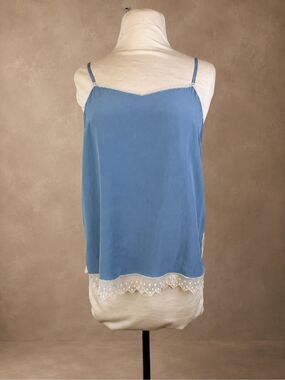 Zadig & Voltaire M Blue Silk Camisole Lace Trim Y2K Lingerie Top